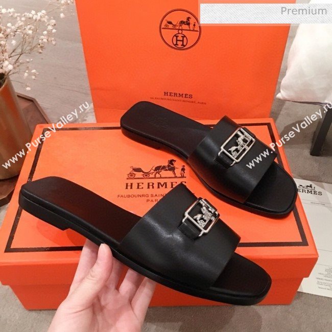 Hermes Villa Flat Slide Sandals Black 2020 (KL-20031302)