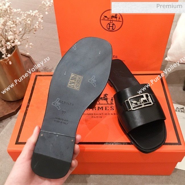 Hermes Villa Flat Slide Sandals Black 2020 (KL-20031302)
