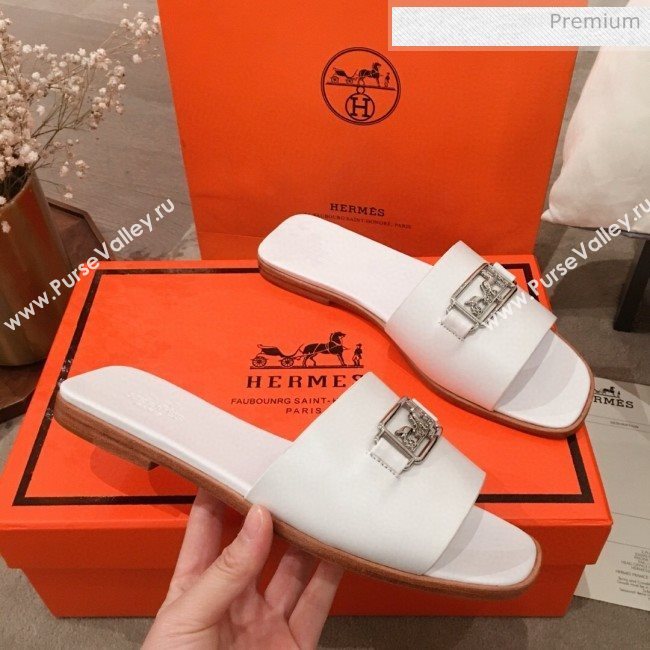 Hermes Villa Flat Slide Sandals White 2020 (KL-20031303)