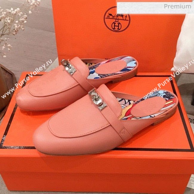 Hermes Classic Kelly Calfskin Flat Mules Orange 2020 (KL-200313010)