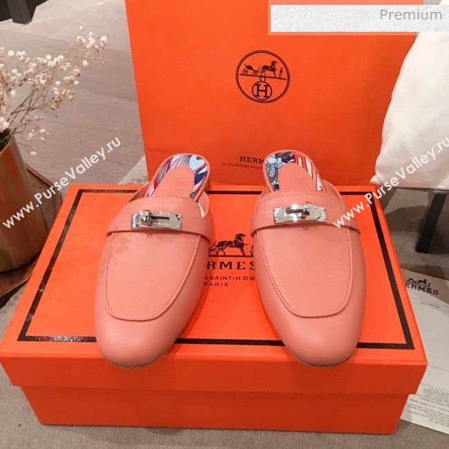 Hermes Classic Kelly Calfskin Flat Mules Orange 2020 (KL-200313010)