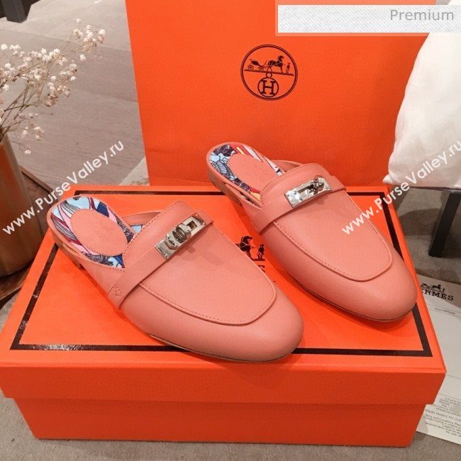 Hermes Classic Kelly Calfskin Flat Mules Orange 2020 (KL-200313010)