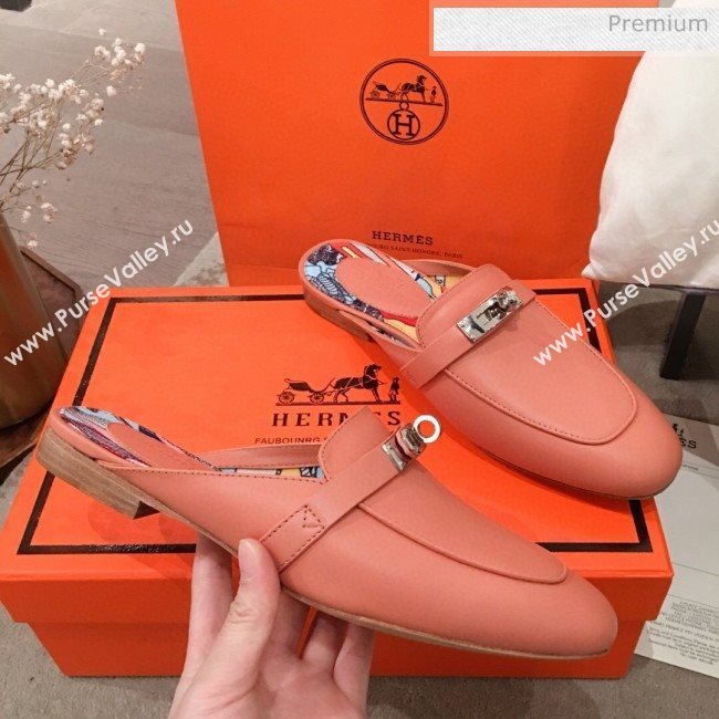 Hermes Classic Kelly Calfskin Flat Mules Orange 2020 (KL-200313010)