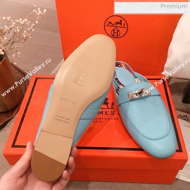 Hermes Classic Kelly Calfskin Flat Mules Blue 2020 (KL-200313011)