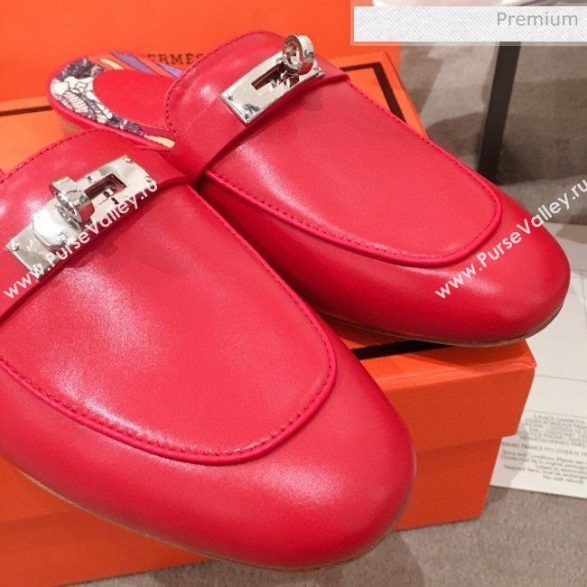 Hermes Classic Kelly Calfskin Flat Mules Red 2020 (KL-200313012)