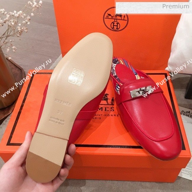 Hermes Classic Kelly Calfskin Flat Mules Red 2020 (KL-200313012)