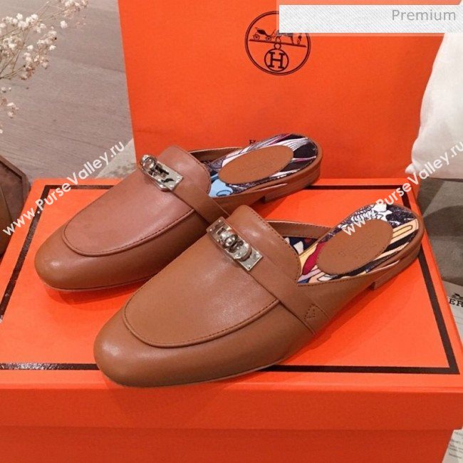 Hermes Classic Kelly Calfskin Flat Mules Brown 2020 (KL-20031309)