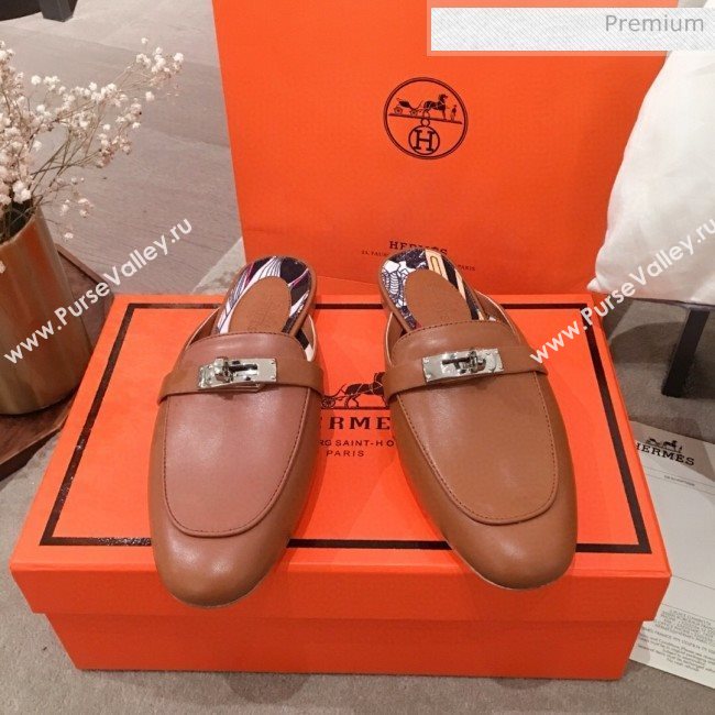 Hermes Classic Kelly Calfskin Flat Mules Brown 2020 (KL-20031309)
