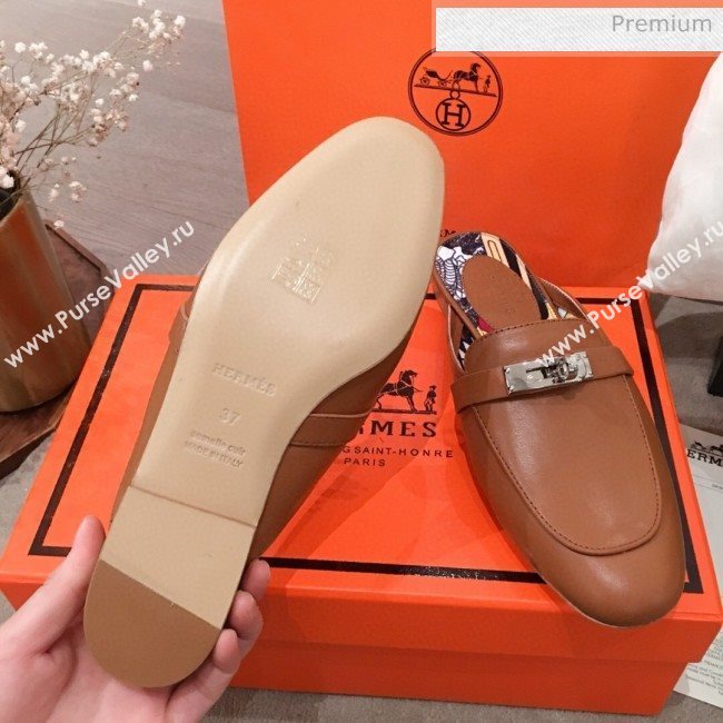Hermes Classic Kelly Calfskin Flat Mules Brown 2020 (KL-20031309)