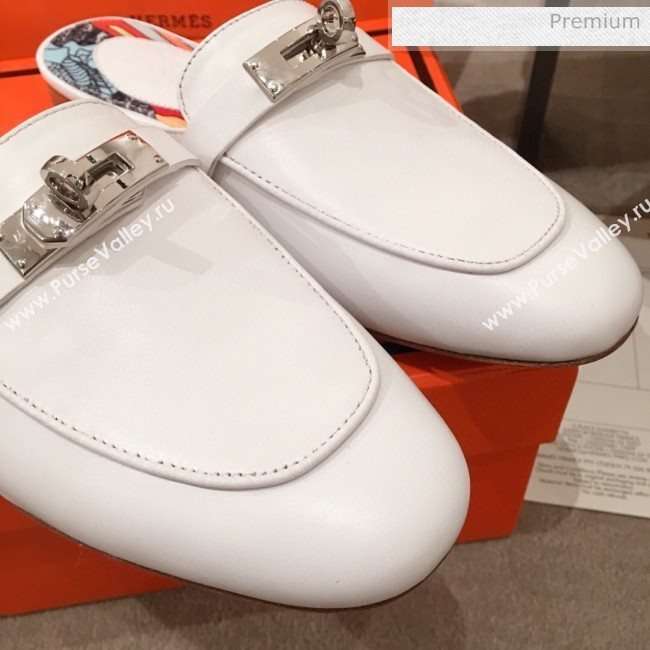 Hermes Classic Kelly Calfskin Flat Mules White 2020 (KL-20031308)