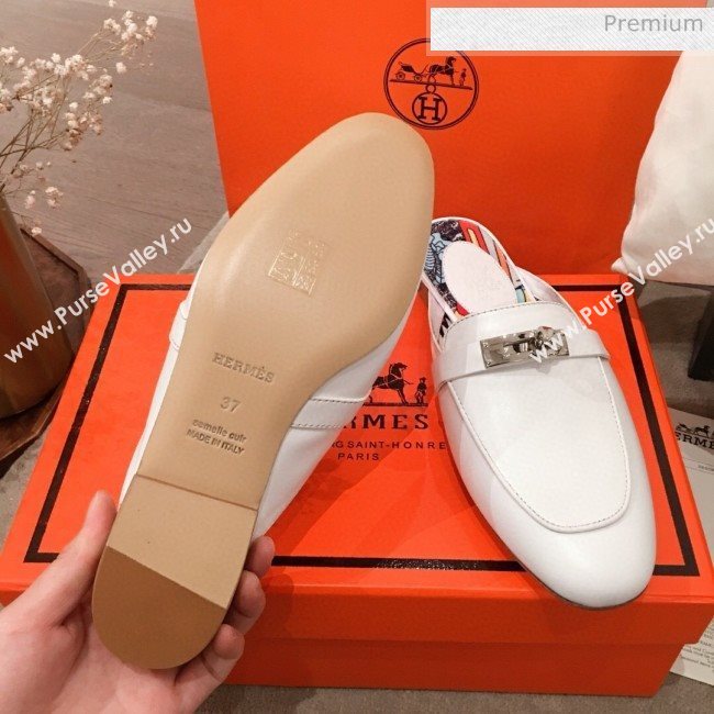 Hermes Classic Kelly Calfskin Flat Mules White 2020 (KL-20031308)