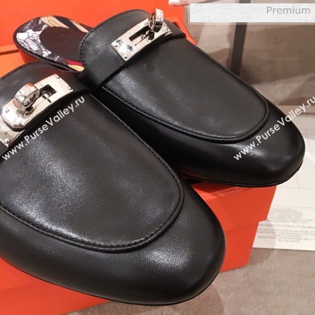 Hermes Classic Kelly Calfskin Flat Mules Black 2020 (KL-20031307)