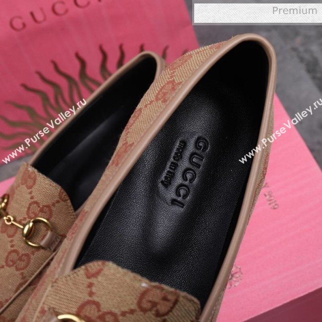Gucci Jordaan Horsebit GG Canvas Flat Loafers Beige/Grey 2020 (MD-200313014)