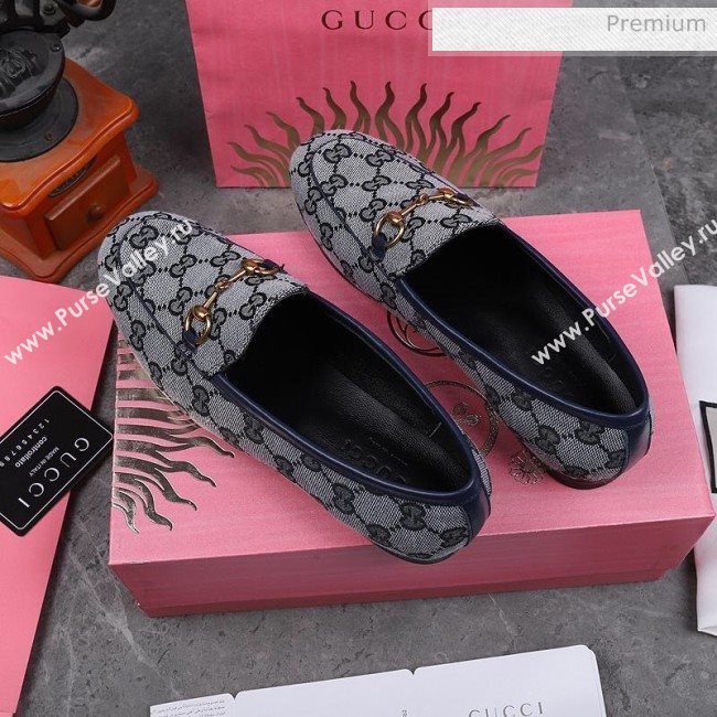 Gucci Jordaan Horsebit GG Canvas Flat Loafers Grey/Navy Blue 2020 (MD-200313015)