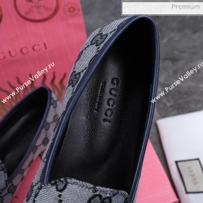 Gucci Jordaan Horsebit GG Canvas Flat Loafers Grey/Navy Blue 2020 (MD-200313015)