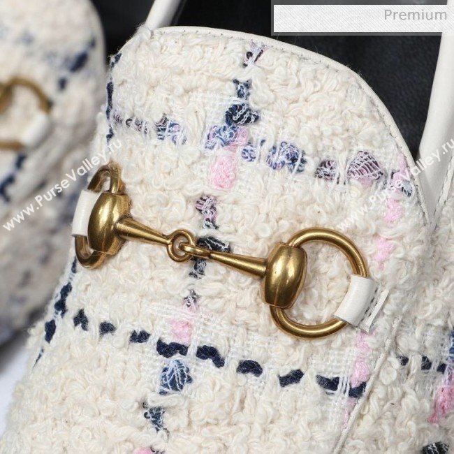 Gucci Jordaan Horsebit Tweed Flat Loafers White 2020 (MD-200313017)