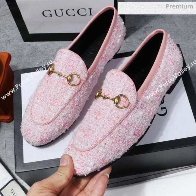 Gucci Jordaan Horsebit Tweed Flat Loafers Pink 2020 (MD-200313018)