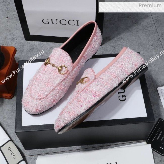 Gucci Jordaan Horsebit Tweed Flat Loafers Pink 2020 (MD-200313018)