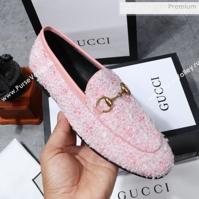 Gucci Jordaan Horsebit Tweed Flat Loafers Pink 2020 (MD-200313018)