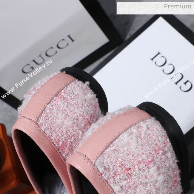 Gucci Jordaan Horsebit Tweed Flat Loafers Pink 2020 (MD-200313018)