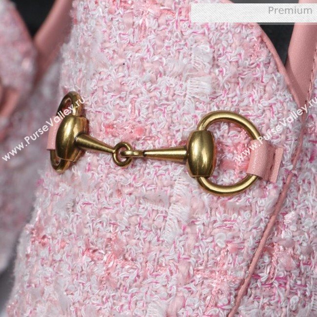 Gucci Jordaan Horsebit Tweed Flat Loafers Pink 2020 (MD-200313018)