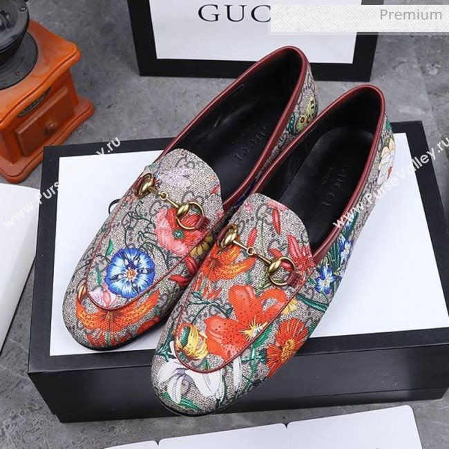 Gucci Jordaan Horsebit Flower Print Canvas Flat Loafers 2020 (MD-200313019)