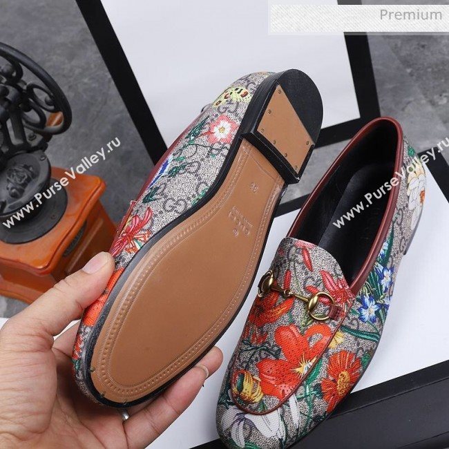 Gucci Jordaan Horsebit Flower Print Canvas Flat Loafers 2020 (MD-200313019)