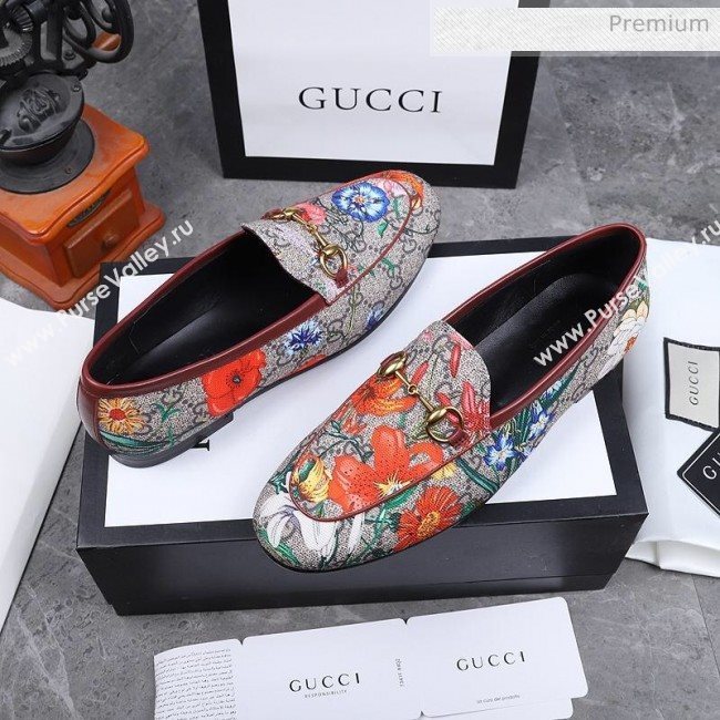 Gucci Jordaan Horsebit Flower Print Canvas Flat Loafers 2020 (MD-200313019)