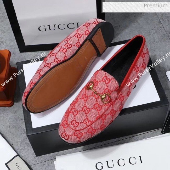 Gucci Jordaan Horsebit GG Canvas Flat Loafers Bright Red 2020 (MD-200313016)