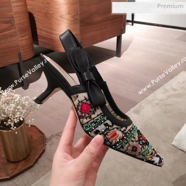 Dior Sweet-D Slingback Pumps in Beads Embroidered Fishnet Green 2020  (KL-200313020)