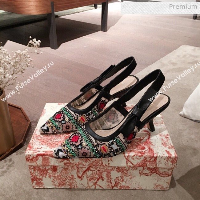 Dior Sweet-D Slingback Pumps in Beads Embroidered Fishnet Green 2020  (KL-200313020)