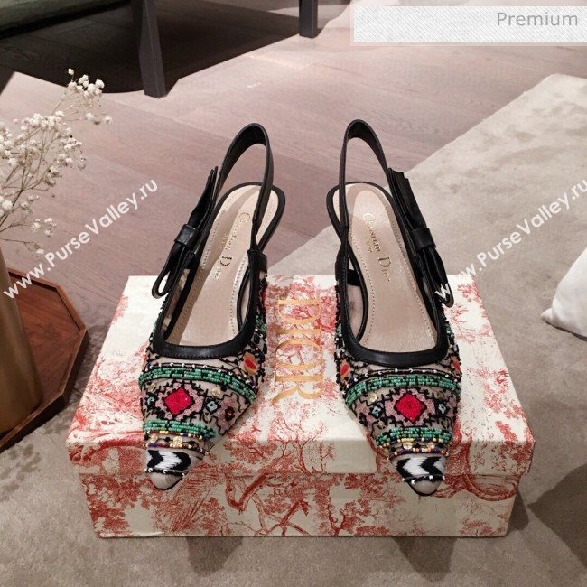 Dior Sweet-D Slingback Pumps in Beads Embroidered Fishnet Green 2020  (KL-200313020)
