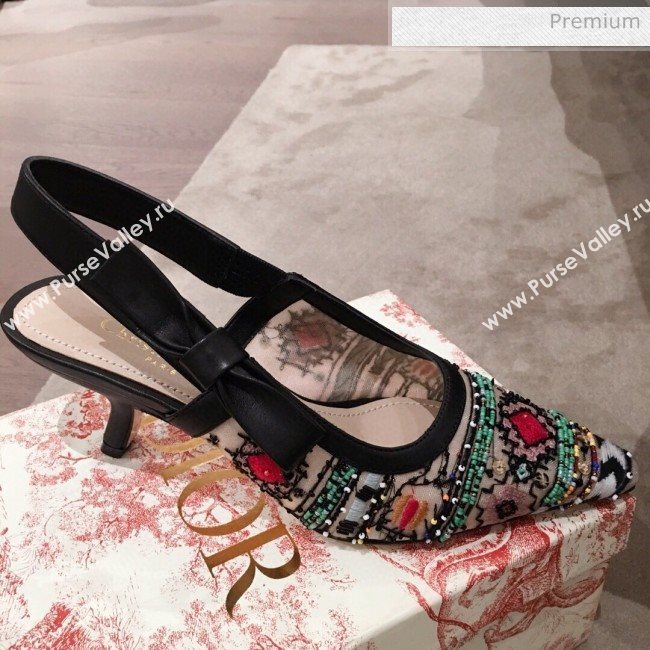 Dior Sweet-D Slingback Pumps in Beads Embroidered Fishnet Green 2020  (KL-200313020)