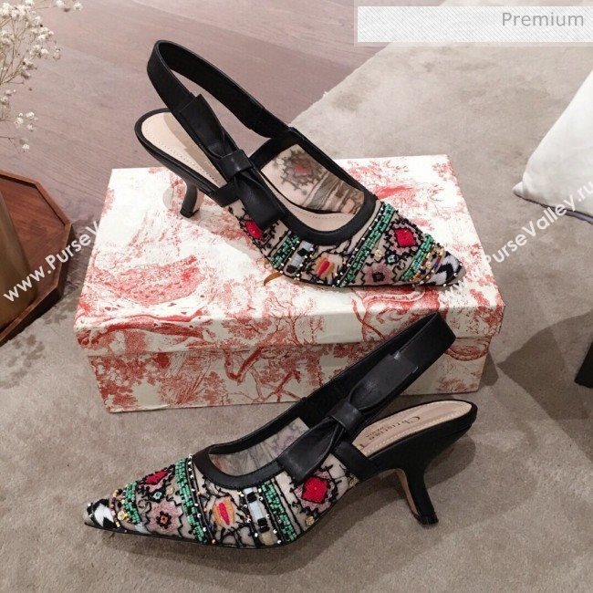 Dior Sweet-D Slingback Pumps in Beads Embroidered Fishnet Green 2020  (KL-200313020)
