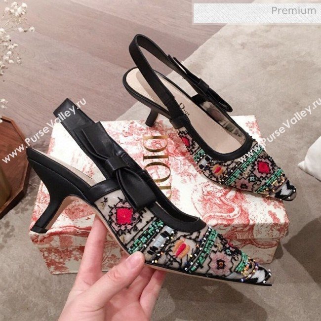 Dior Sweet-D Slingback Pumps in Beads Embroidered Fishnet Green 2020  (KL-200313020)