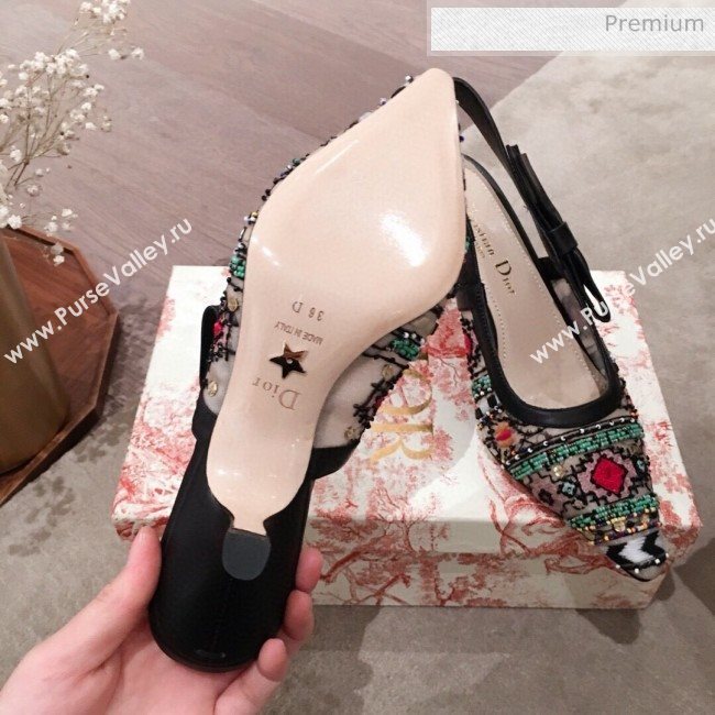 Dior Sweet-D Slingback Pumps in Beads Embroidered Fishnet Green 2020  (KL-200313020)