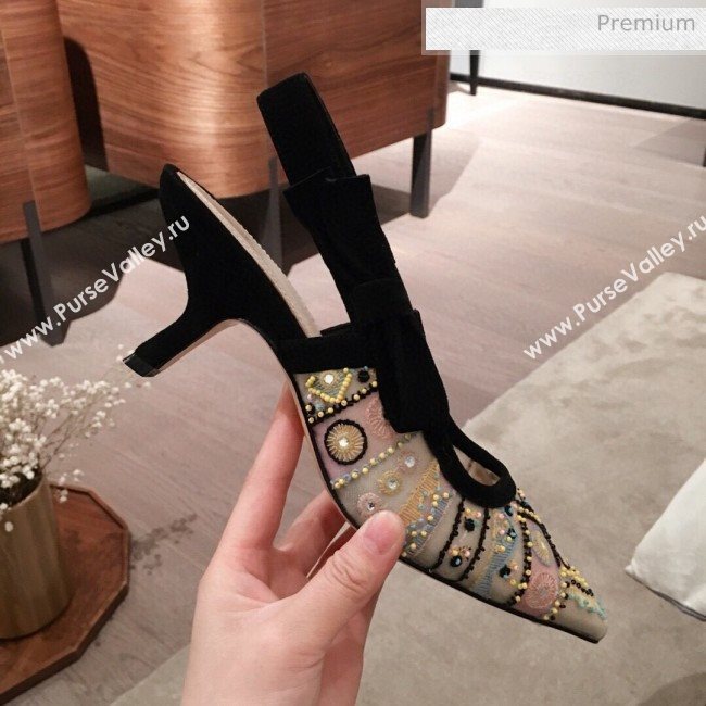 Dior Sweet-D Slingback Pumps in Beads Embroidered Fishnet Nude 2020  (KL-200313021)