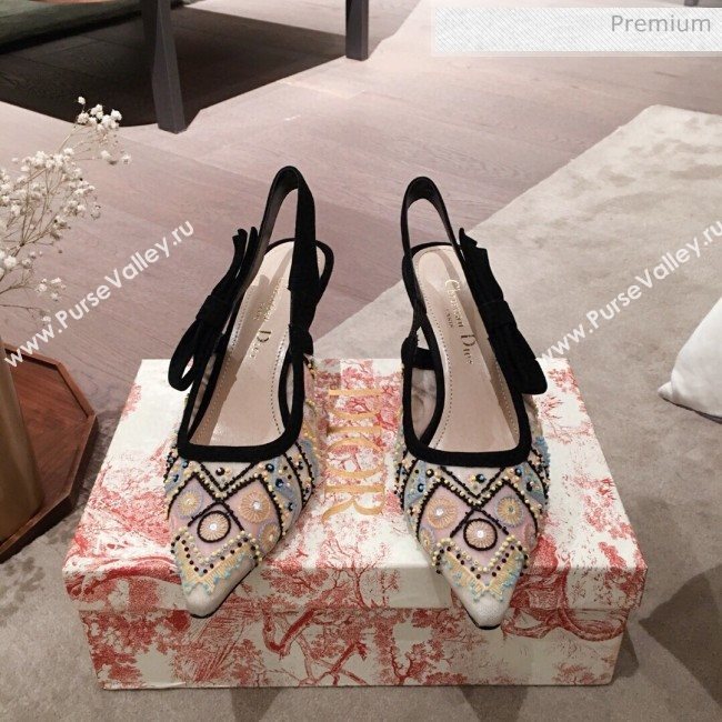 Dior Sweet-D Slingback Pumps in Beads Embroidered Fishnet Nude 2020  (KL-200313021)