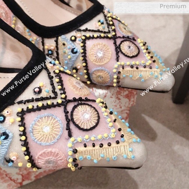 Dior Sweet-D Slingback Pumps in Beads Embroidered Fishnet Nude 2020  (KL-200313021)