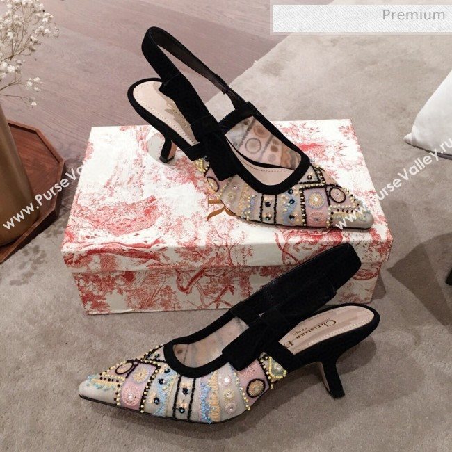 Dior Sweet-D Slingback Pumps in Beads Embroidered Fishnet Nude 2020  (KL-200313021)