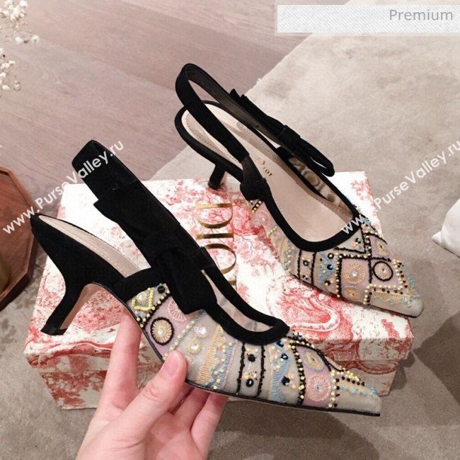 Dior Sweet-D Slingback Pumps in Beads Embroidered Fishnet Nude 2020  (KL-200313021)