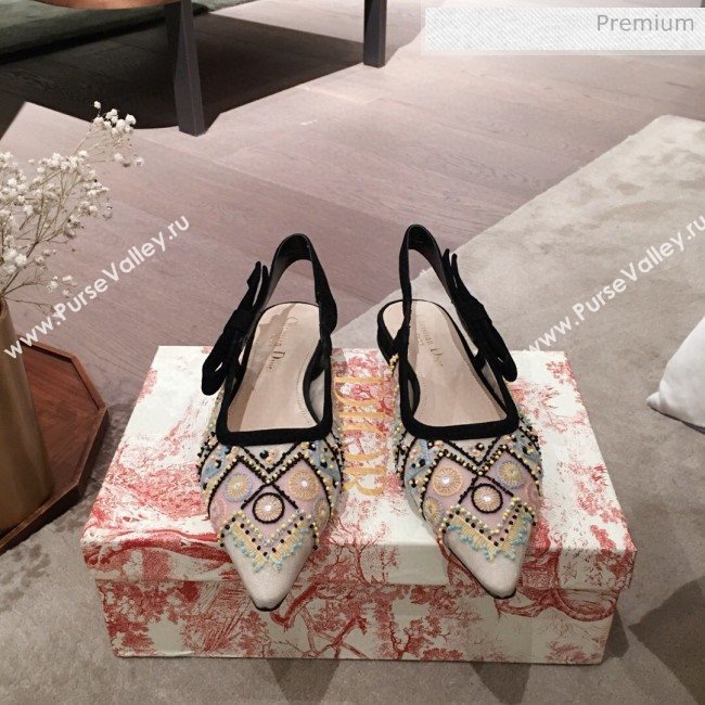 Dior Sweet-D Slingback Flat Bellerinas in Beads Embroidered Fishnet Nude 2020  (KL-200313022)