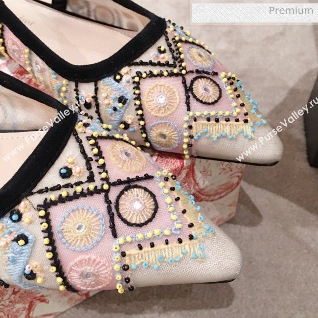 Dior Sweet-D Slingback Flat Bellerinas in Beads Embroidered Fishnet Nude 2020  (KL-200313022)