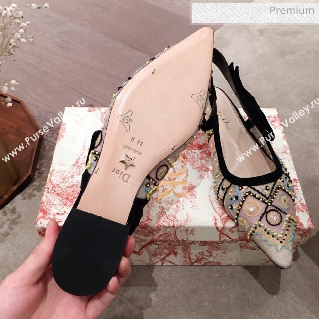 Dior Sweet-D Slingback Flat Bellerinas in Beads Embroidered Fishnet Nude 2020  (KL-200313022)
