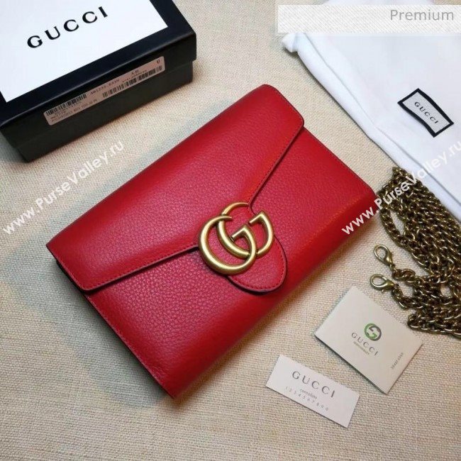 Gucci GG Marmonet Leather Mini Chain Bag 401232 Red (DLH-200313034)
