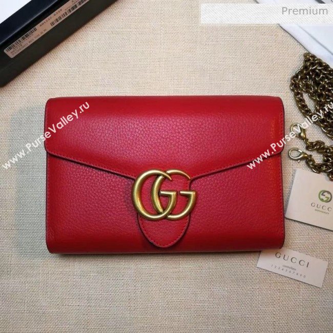 Gucci GG Marmonet Leather Mini Chain Bag 401232 Red (DLH-200313034)