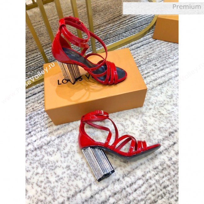 Louis Vuitton Silhouette Patent Leather Flower High Heel Strap Sandals Red 2020 (SY-20031101)