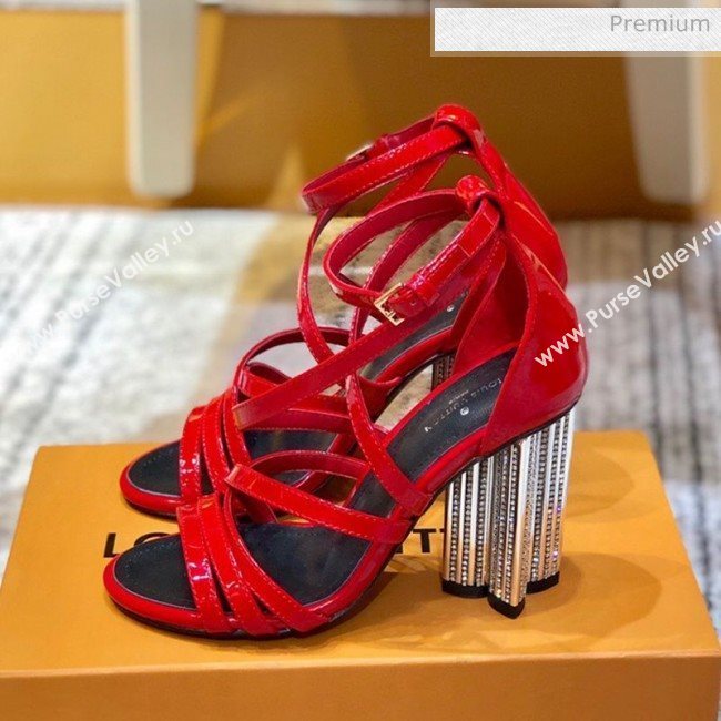 Louis Vuitton Silhouette Patent Leather Flower High Heel Strap Sandals Red 2020 (SY-20031101)