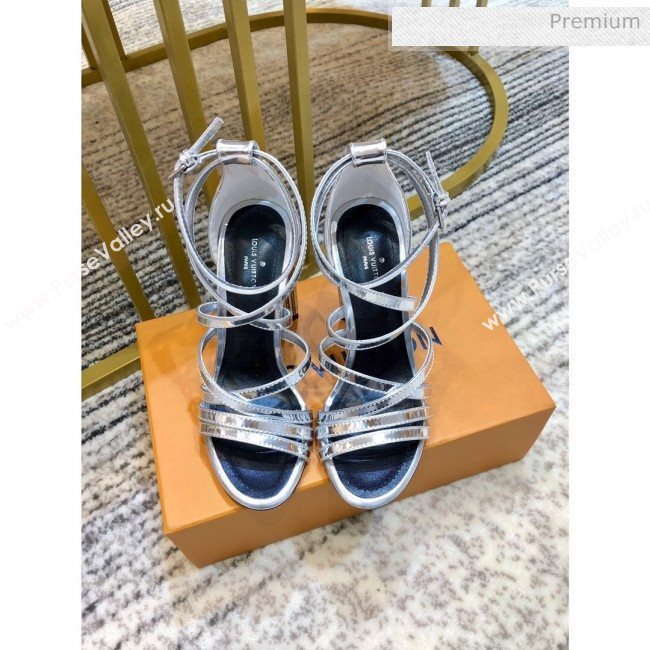 Louis Vuitton Silhouette Metallic Leather Flower High Heel Strap Sandals Silver 2020 (SY-20031102)