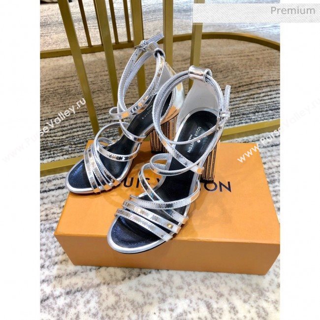 Louis Vuitton Silhouette Metallic Leather Flower High Heel Strap Sandals Silver 2020 (SY-20031102)